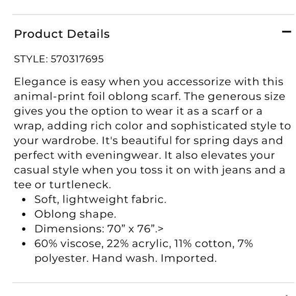 Chico’s oblong foil animal print scarf - Picture 4 of 5